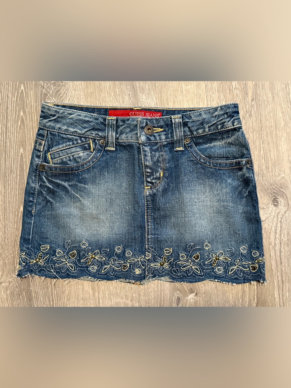 GUESS Jeans Embroidered Studded Denim Mini Skirt